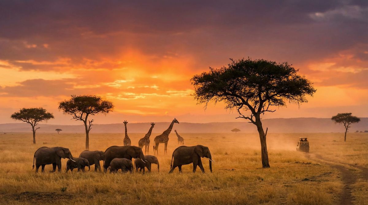 动漫非洲动物视频 - 草原日落